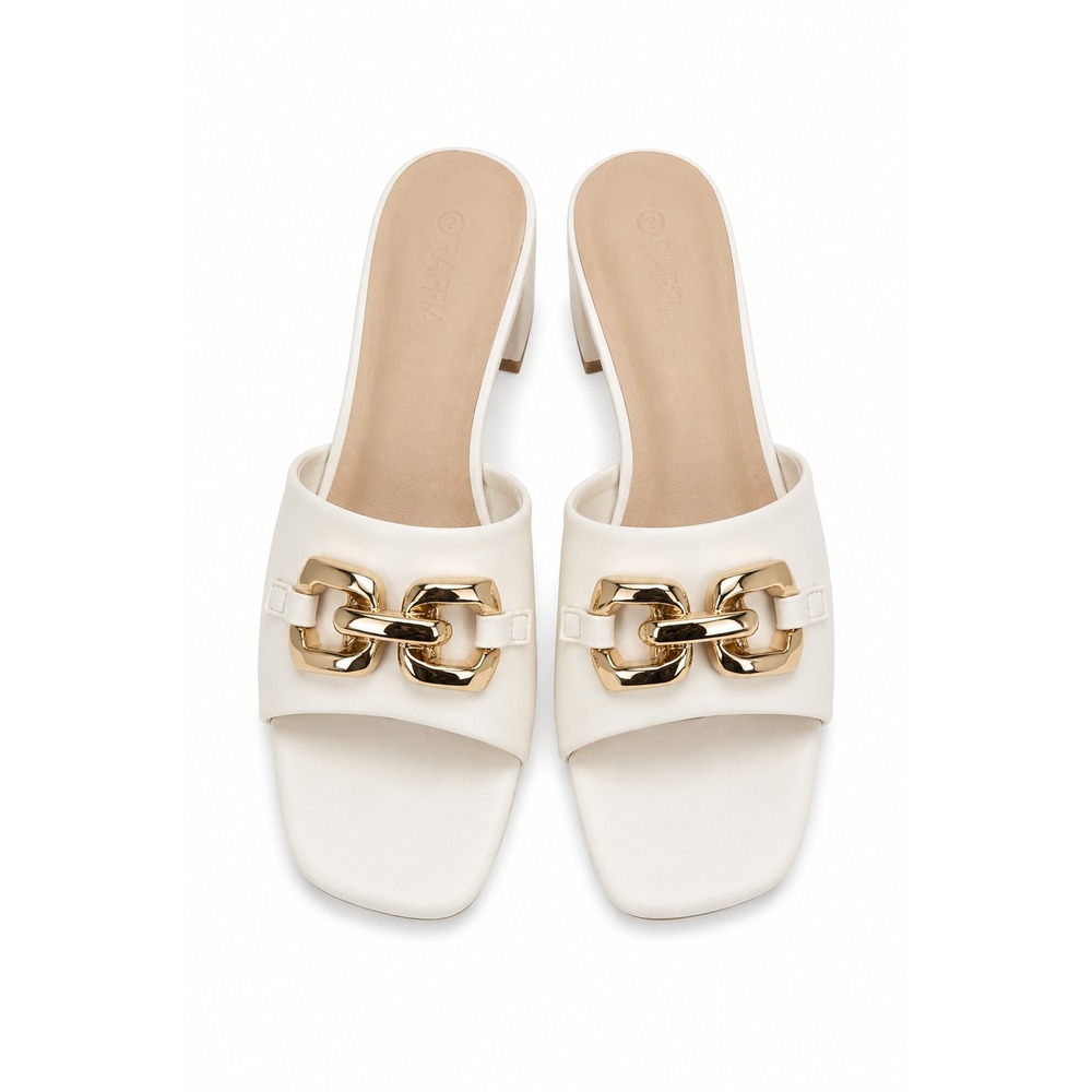 White Slide Sandals  Womens Size 11 Square Open Toe Chunky Heel Comfort Dressy